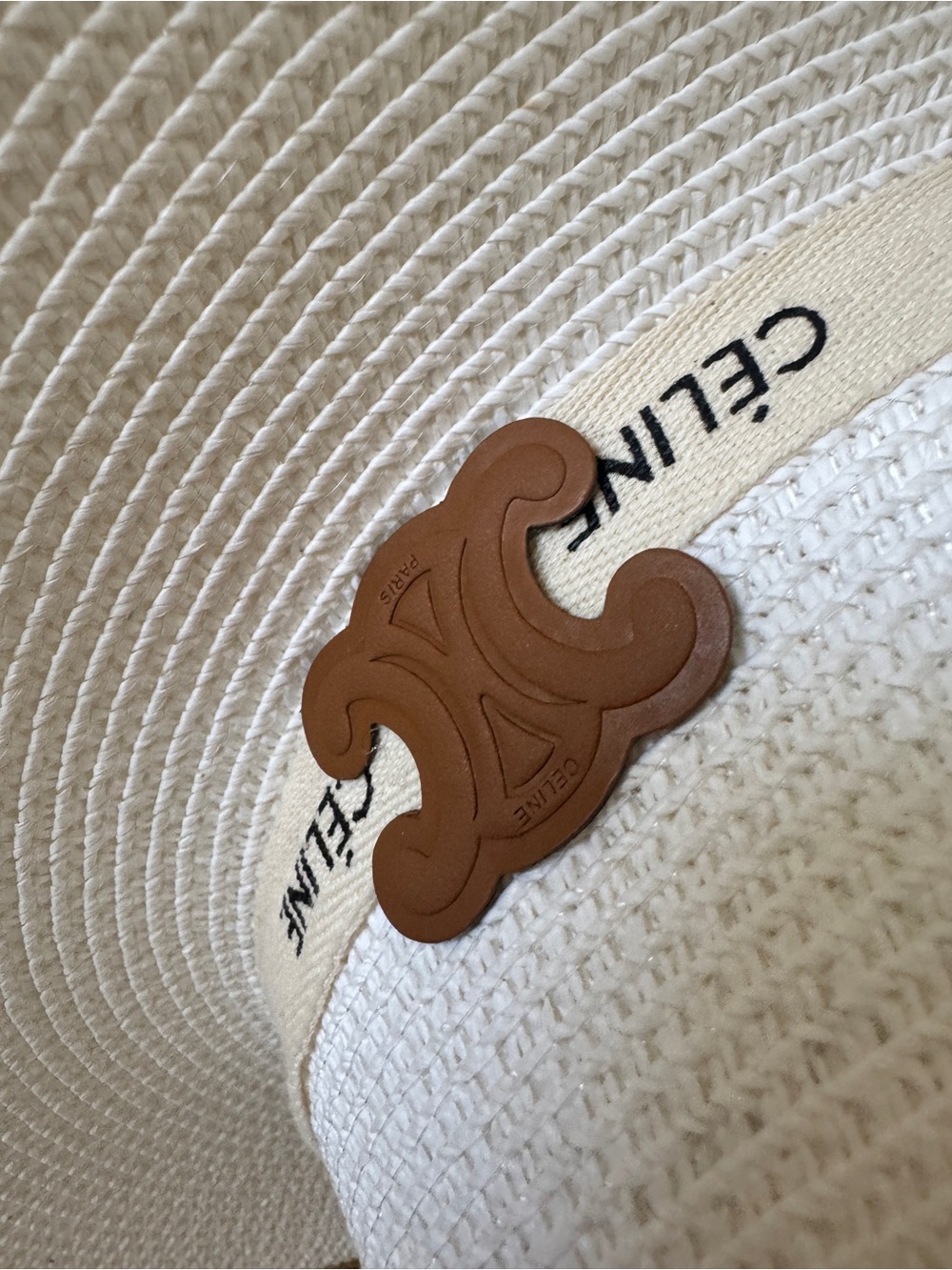 Celine Straw Hat with Tan  Trim and Logo - Picture 9 of 12